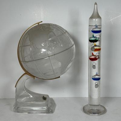 LOT 114A: Vintage Lead Crystal Globe & Galileo Thermometer