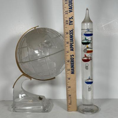 LOT 114A: Vintage Lead Crystal Globe & Galileo Thermometer