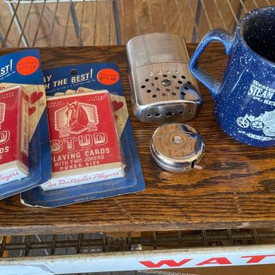 Vintage card, pins and misc