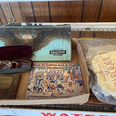 Vintage glasses, book, wine labels and more