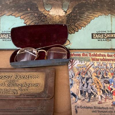 Vintage glasses, book, wine labels and more