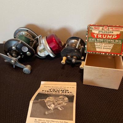 Trump box only & 3 vintage reels