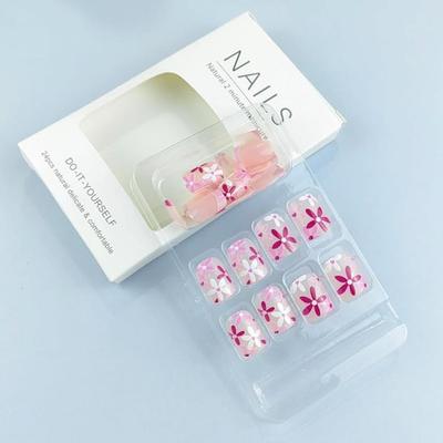 Z - Square Press on Nails Short Fake Nails French Tip Glue on Nails Pink Red Tip Nude False Nails Cute Flower Nails Press on Daisy...