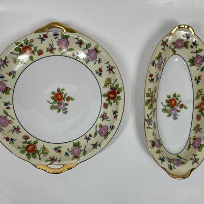 Noritake M Relish Tray and small Cake Plate Vintage handpainted orange flowers Japan