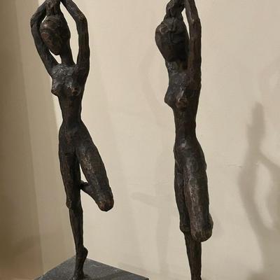 Pair of Dancers Bronze Statue on marble BRUTALIST
