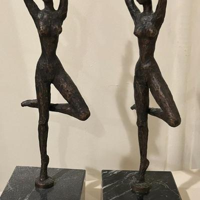 Pair of Dancers Bronze Statue on marble BRUTALIST