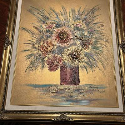 29 x 26 Impasto style Oil Painting Flowers Floral Gold frame