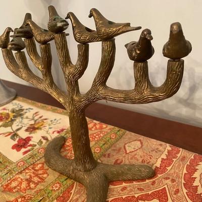 Brass doves of peace menorah