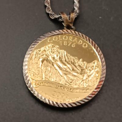 COLORADO STATE QUARTER PENDANT ON STERLING CHAIN