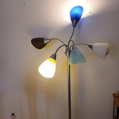 Contemporary 5 Light Floor Lamp with Multi Color Shades Bendable / adjustable Goosenecks