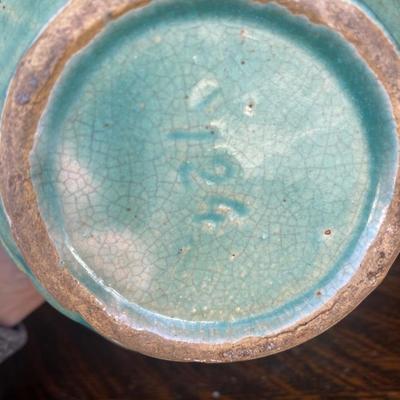 Vintage McCoy Pottery 5" Water Lily Pitcher 124, Green - 1930s Stoneware