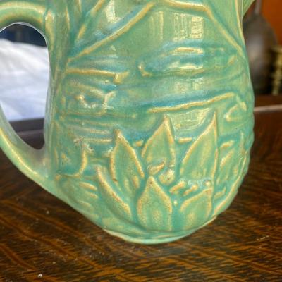 Vintage McCoy Pottery 5" Water Lily Pitcher 124, Green - 1930s Stoneware