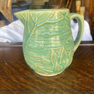 Vintage McCoy Pottery 5" Water Lily Pitcher 124, Green - 1930s Stoneware