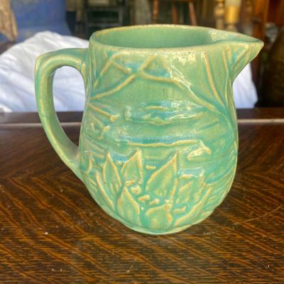 Vintage McCoy Pottery 5" Water Lily Pitcher 124, Green - 1930s Stoneware