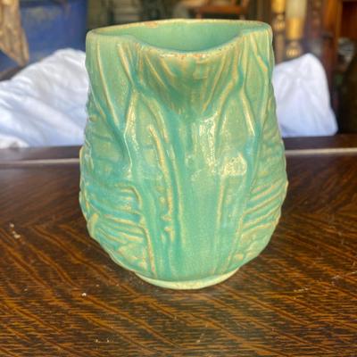 Vintage McCoy Pottery 5" Water Lily Pitcher 124, Green - 1930s Stoneware