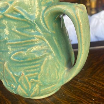 Vintage McCoy Pottery 5" Water Lily Pitcher 124, Green - 1930s Stoneware