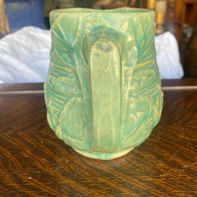 Vintage McCoy Pottery 5" Water Lily Pitcher 124, Green - 1930s Stoneware