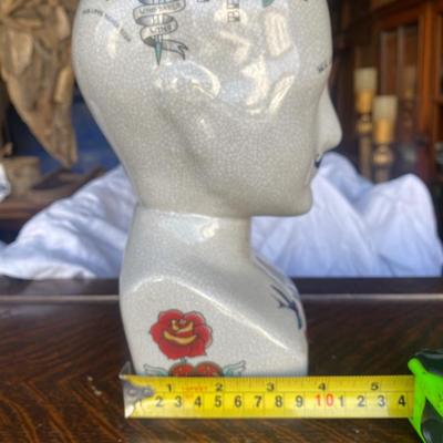 Traditional Tattooed Phrenology Head Bust