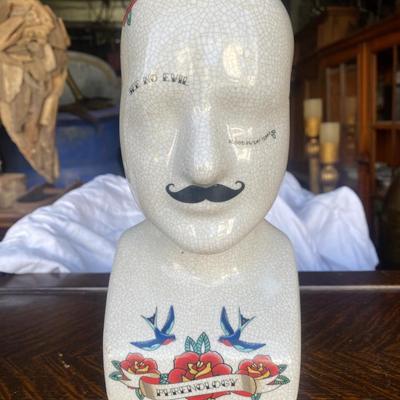 Traditional Tattooed Phrenology Head Bust