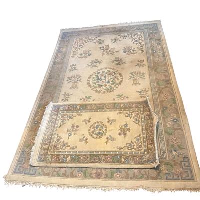 8.5' x 5.5' and 4' x 2.5' Cream with Blues Oriental Style Area Rugs (LR-KD)