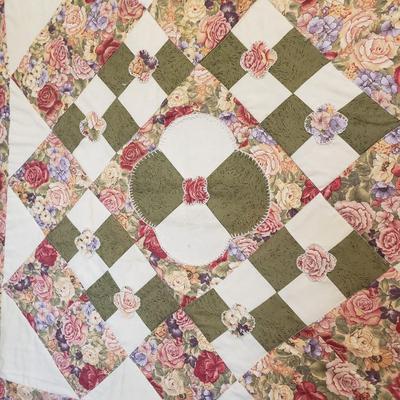 Hand-Quilted Rose and Greens Wall Hanging (B1-KD)
