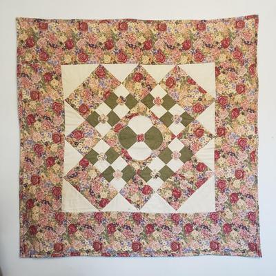 Hand-Quilted Rose and Greens Wall Hanging (B1-KD)
