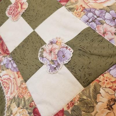 Hand-Quilted Rose and Greens Wall Hanging (B1-KD)