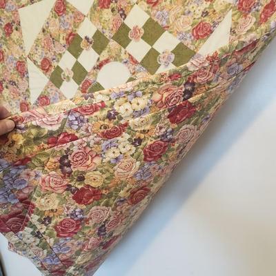 Hand-Quilted Rose and Greens Wall Hanging (B1-KD)