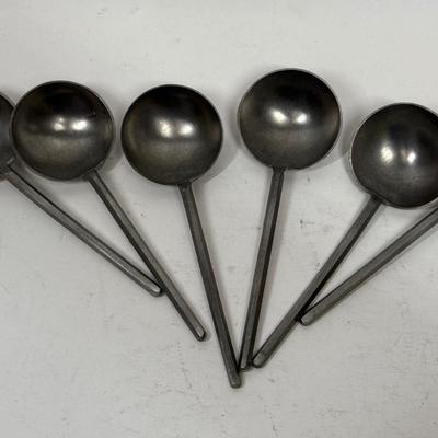 Set of 6 large Pewter Soup Spoons