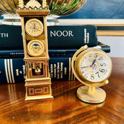 End table lot w/ Cane & Metal chair., clocks, art, and decor