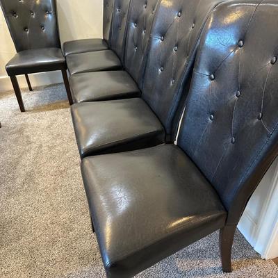 Six Leather chairs - black button tufted