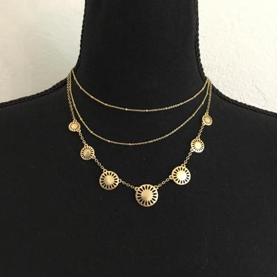 Gold tone multi layered fashion necklace