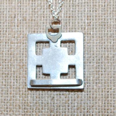 VINTAGE Style Double Square Block PENDANT (1" x 1") on a Silver Tone Necklace Chain 18" L