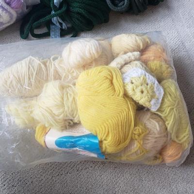 Two Tubs of Yarn and Knitting Supplies