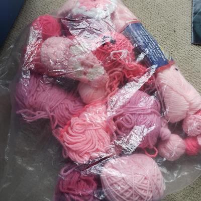 Two Tubs of Yarn and Knitting Supplies
