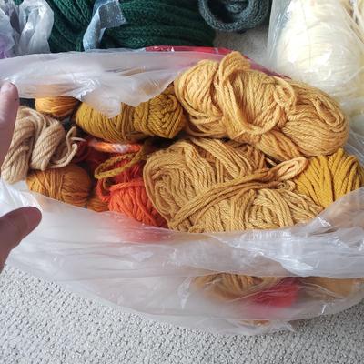 Two Tubs of Yarn and Knitting Supplies