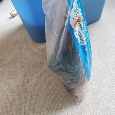 Two Tubs of Yarn and Knitting Supplies
