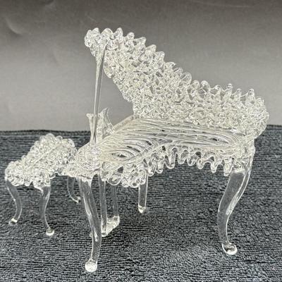Vintage Blown/Spun Glass Baby Grand Piano with Matching Bench