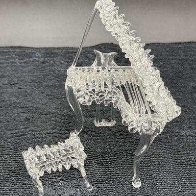 Vintage Blown/Spun Glass Baby Grand Piano with Matching Bench