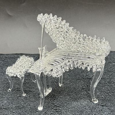 Vintage Blown/Spun Glass Baby Grand Piano with Matching Bench