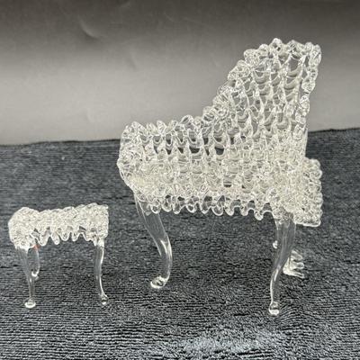 Vintage Blown/Spun Glass Baby Grand Piano with Matching Bench