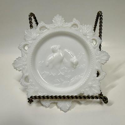 Vintage Westmoreland Milk Glass Two Chicks 7.25" Decorative Lace Edge Plate