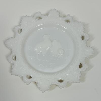 Vintage Westmoreland Milk Glass Two Chicks 7.25" Decorative Lace Edge Plate