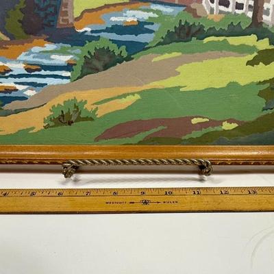 Vintage 1957 Paint-By-Number Covered Bridge Mountains Creek Framed