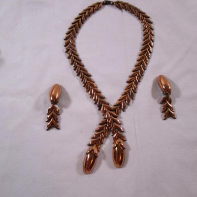 Renoir 14" Copper necklace & clip earrings