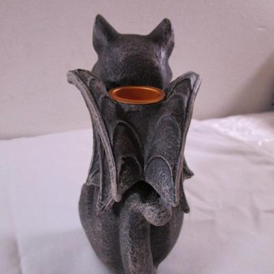 Stoic Guardian Feline Gargoyle candleholder