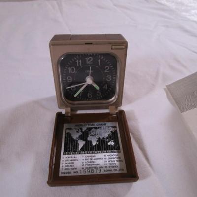 Vintage Copal travel alarm clock with world time chart
