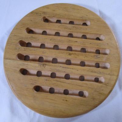 Vintage round solid wood trivet