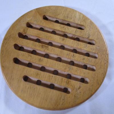 Vintage round solid wood trivet
