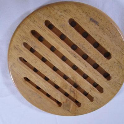 Vintage round solid wood trivet